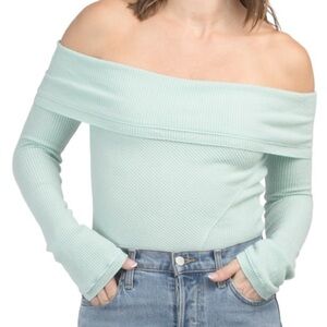 Off-Shoulder Mint Green Sweater